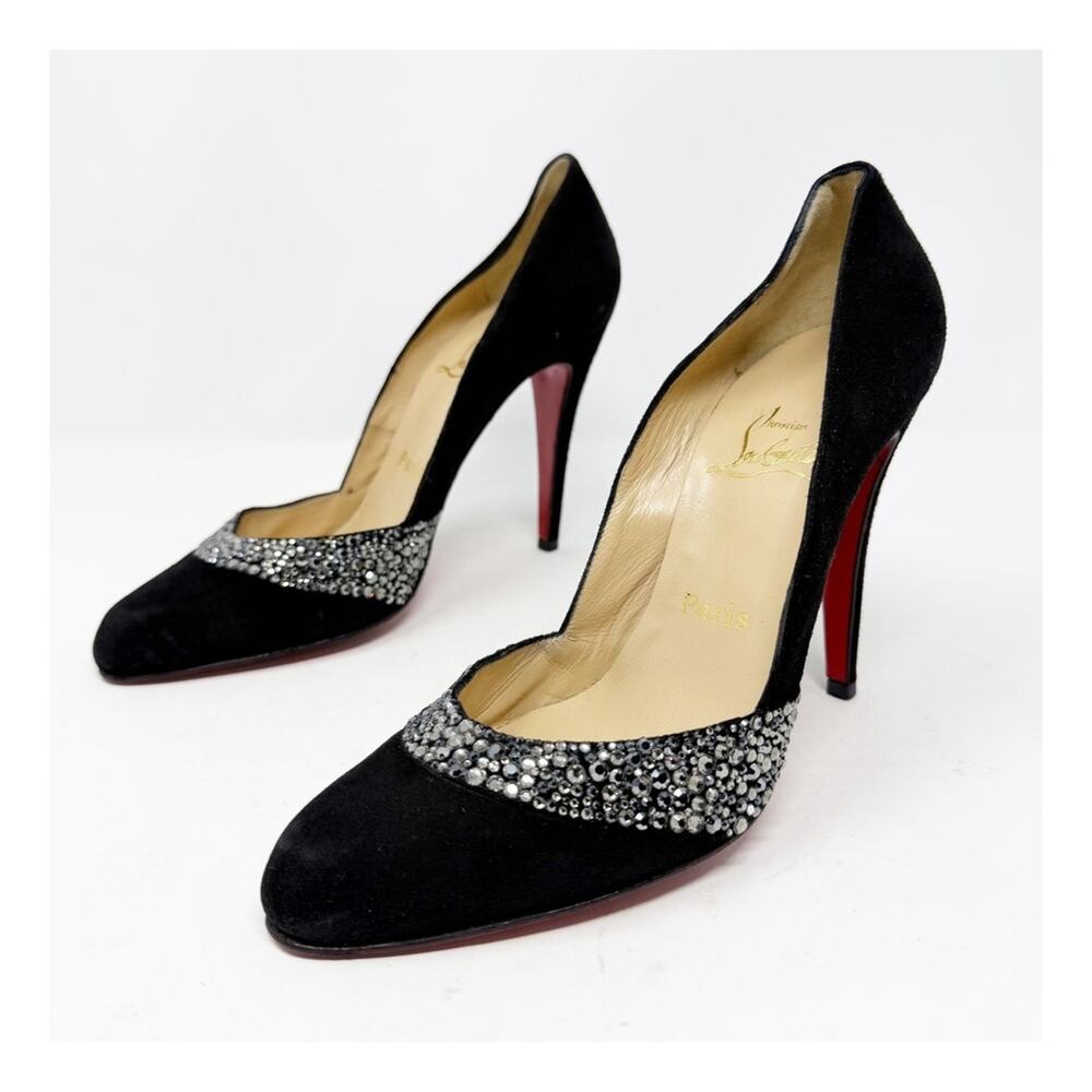 Christian Louboutin D’Orsay Suede Strass Crystal Heels Womens Size EU 40